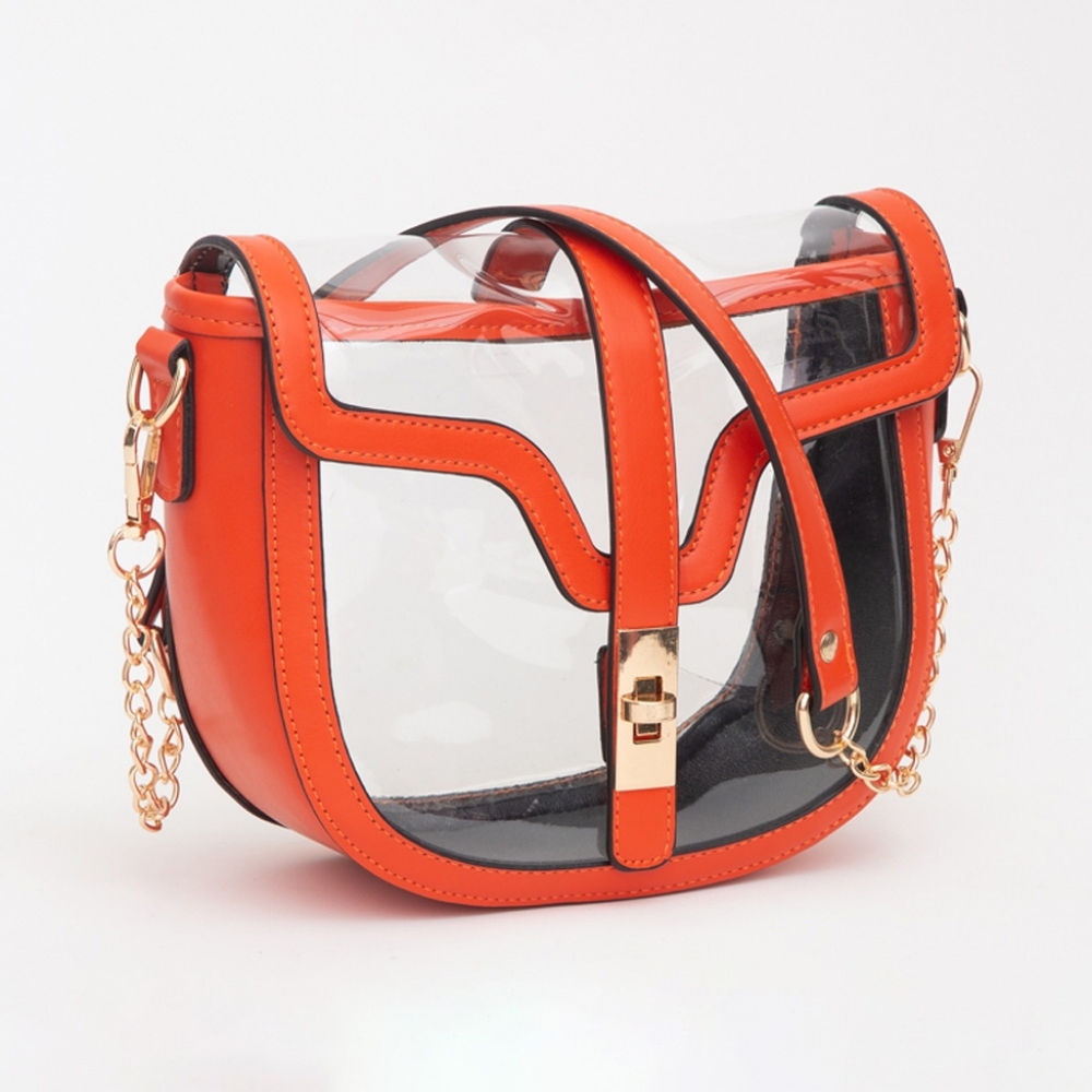 Orange Transparent Clear Saddle Bag Purse Shoulder Casual See Through